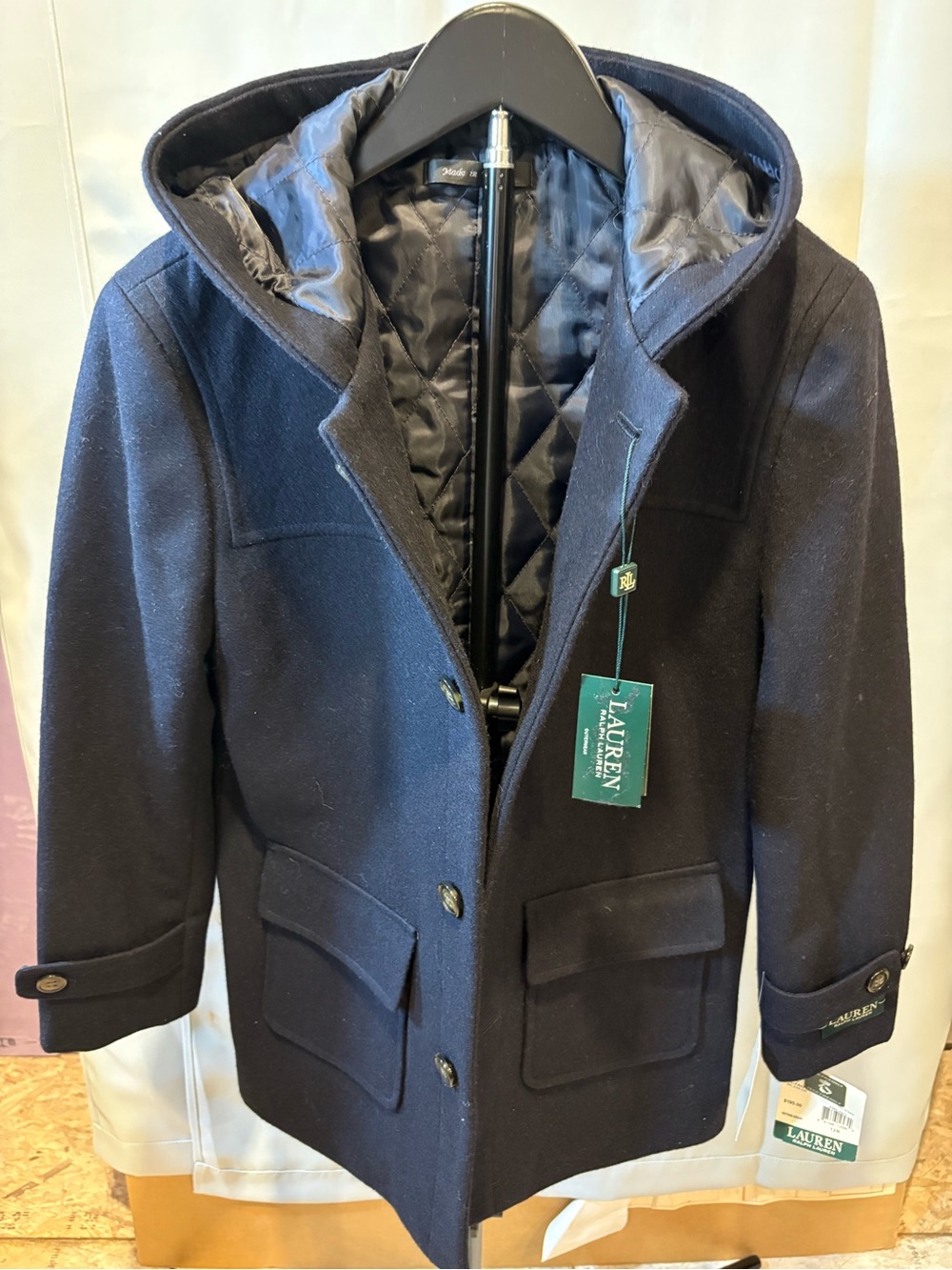NWT MSRP $195 Ralph Lauren| Vintage| Women’s Wool Hooded Coat | Navy Blue